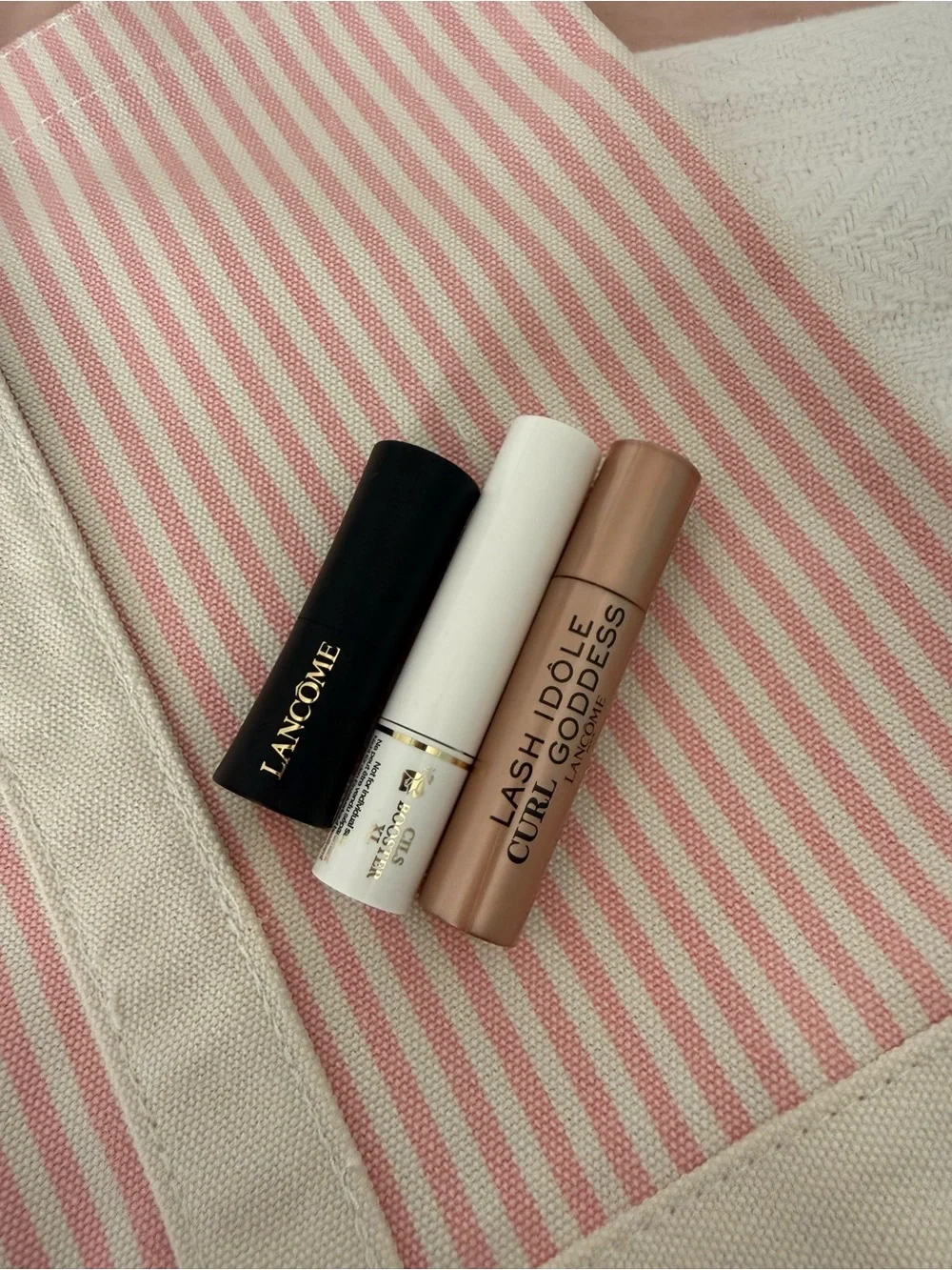Lancôme Pink and Cream Striped Tote with Skincare Essentials
